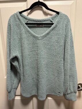 Hollister Light Aqua V-Neck Textured Sweater